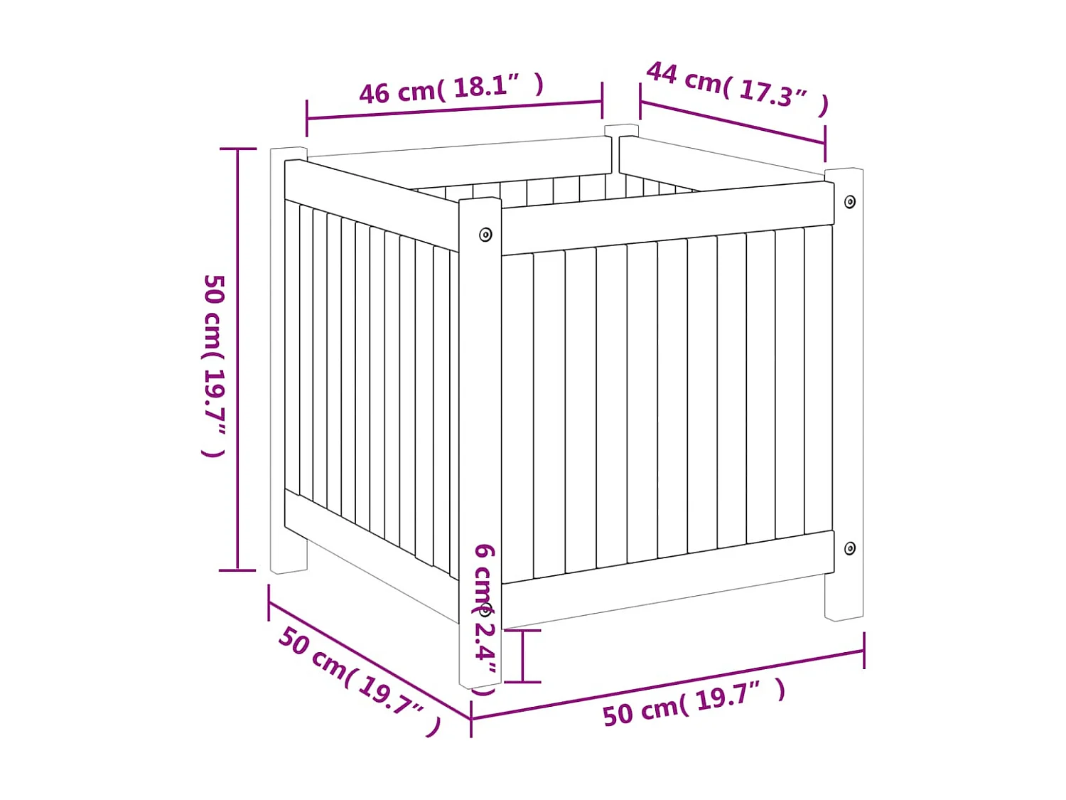 Floreira canteiro elevado floreira jardim terraço com forro 50 x 50 x 50 cm madeira maciça acácia marrom 02_0038136