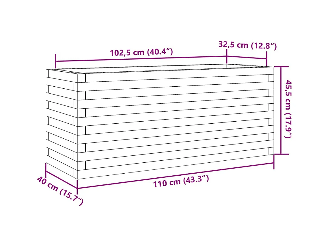 Macetero bancal elevado plantas flores terraza jardín cera 110 x 40 x 45,5 cm madera maciza de pino marrón 02_0038431