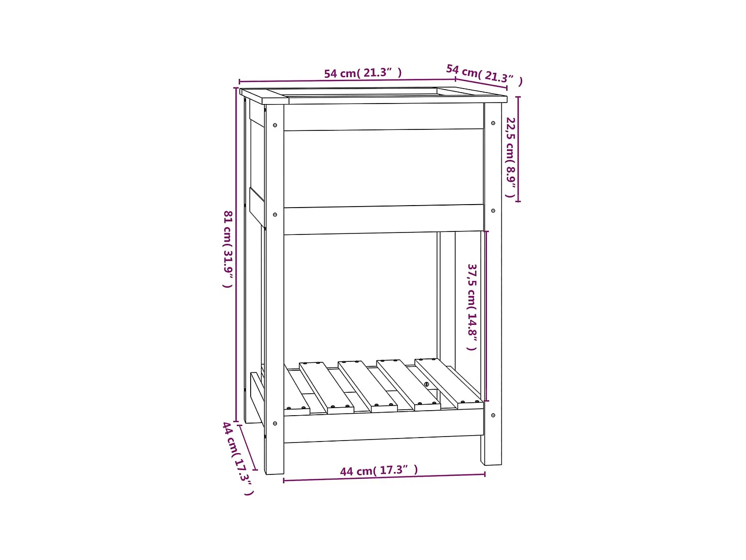 Jardinière bac lit surélevé bois marron 58 x 54 x 81 cm 02_0038397