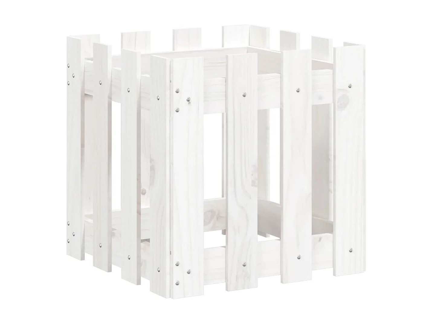 Macetero bancal elevado plantas flores terraza jardín con diseño de valla 40 x 40 x 40 cm pino macizo blanco 02_0038095