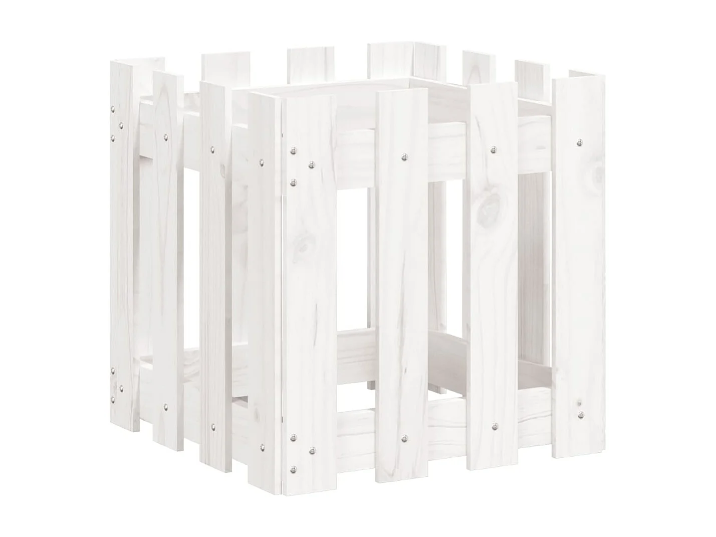 Macetero bancal elevado plantas flores terraza jardín con diseño de valla 40 x 40 x 40 cm pino macizo blanco 02_0038095