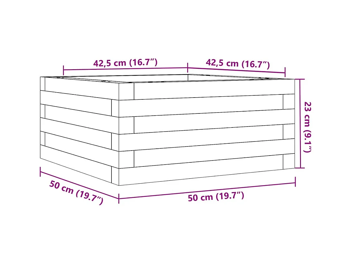 Macetero bancal elevado plantas flores terraza jardín 50 x 50 x 23 cm madera maciza de pino marrón 02_0037628