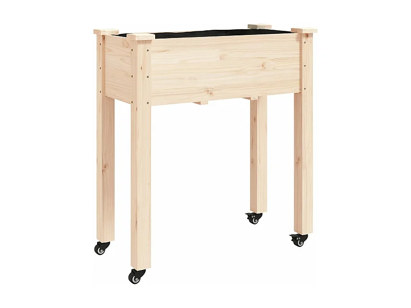 Macetero bancal elevado plantas flores terraza jardín sobre ruedas con forro 71 x 37 x 80 cm madera de abeto marrón 02_0038727