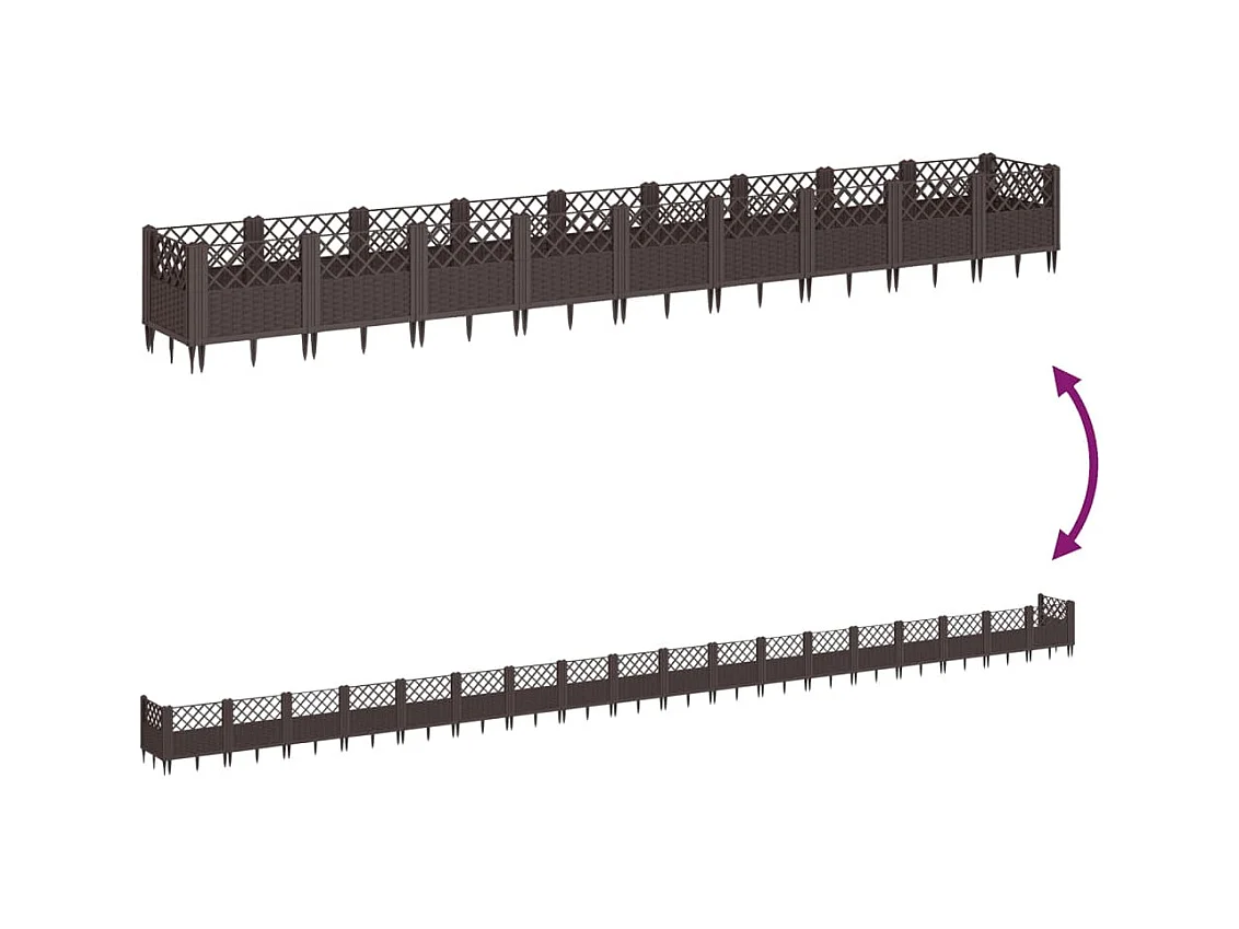 Bandeja para plantas canteiro elevado flores terraço jardim com estacas 363,5 x 43,5 x 43,5 cm PP marrom 02_0038195