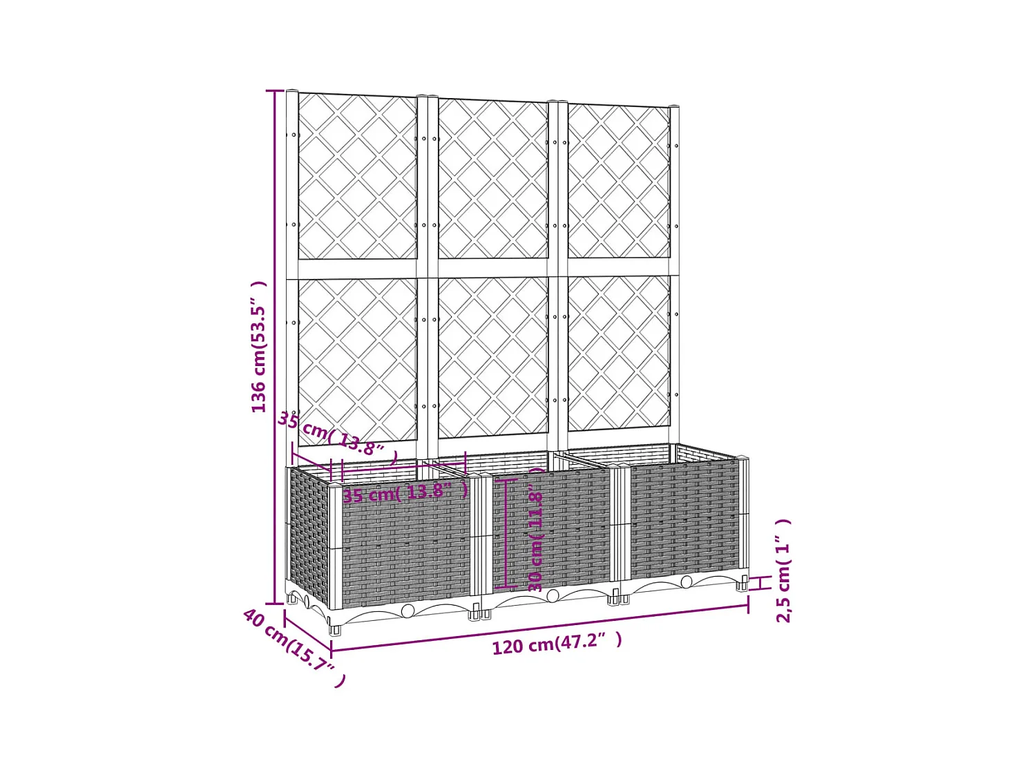 Jardinière bac lit surélevé grise 120 x 40 x 136 cm 02_0038235