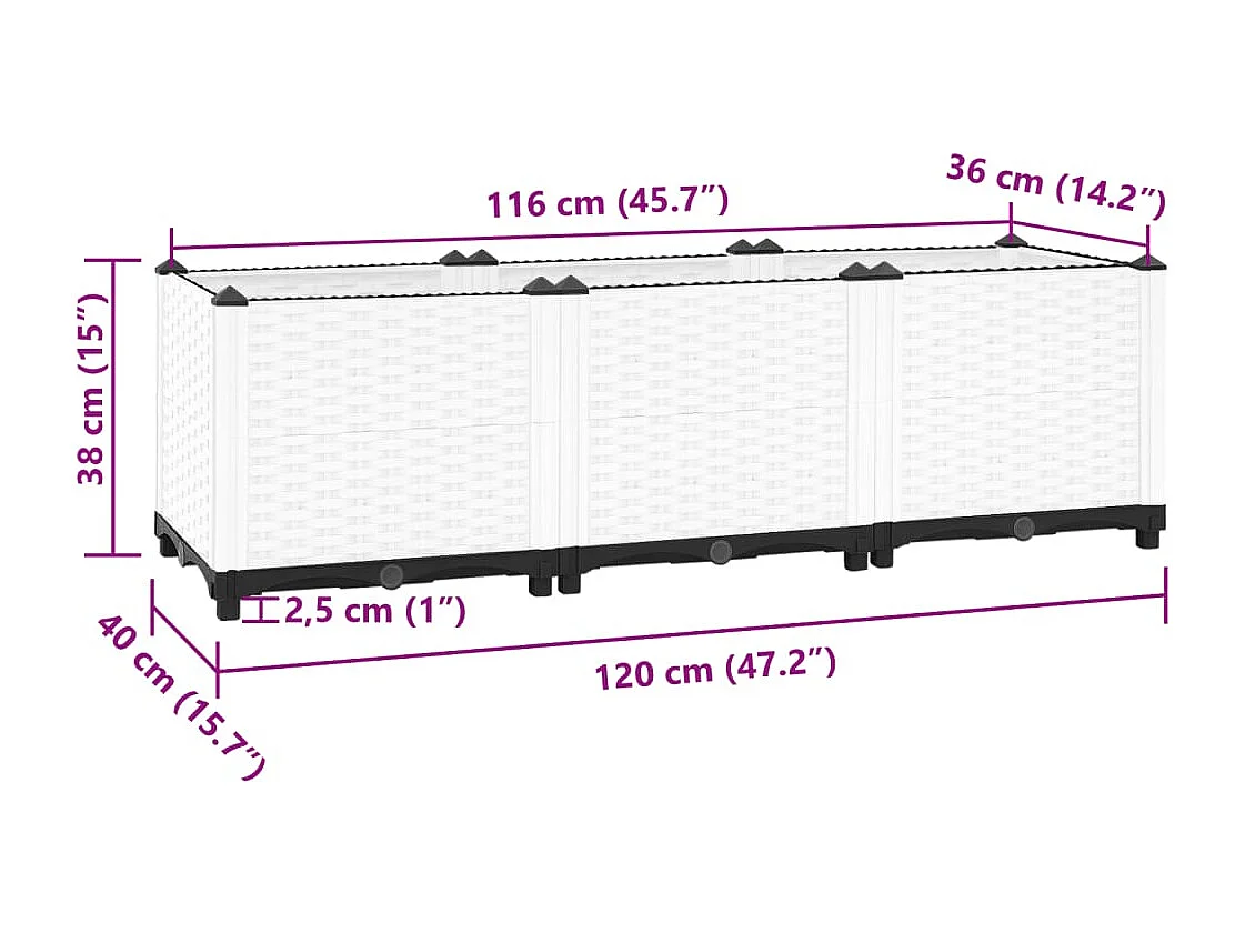 Macetero bancal elevado plantas flores terraza jardín 120 x 40 x 38 cm polipropileno gris 02_0039201