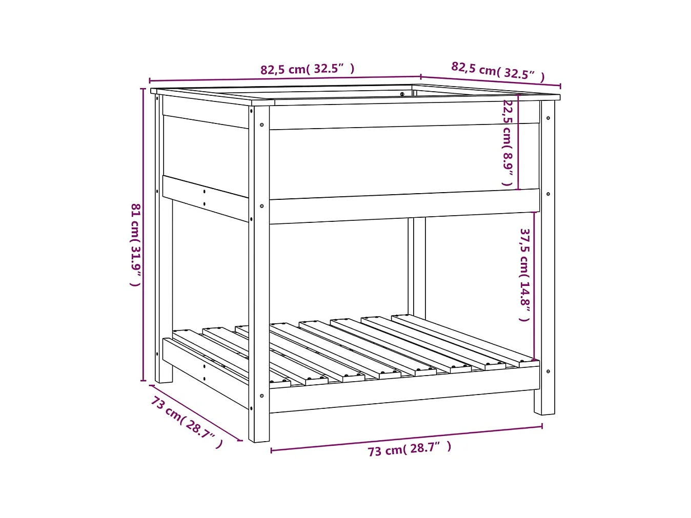 Jardinière bac lit surélevé bois marron 82.5 x 82.5 x 81 cm 02_0038408