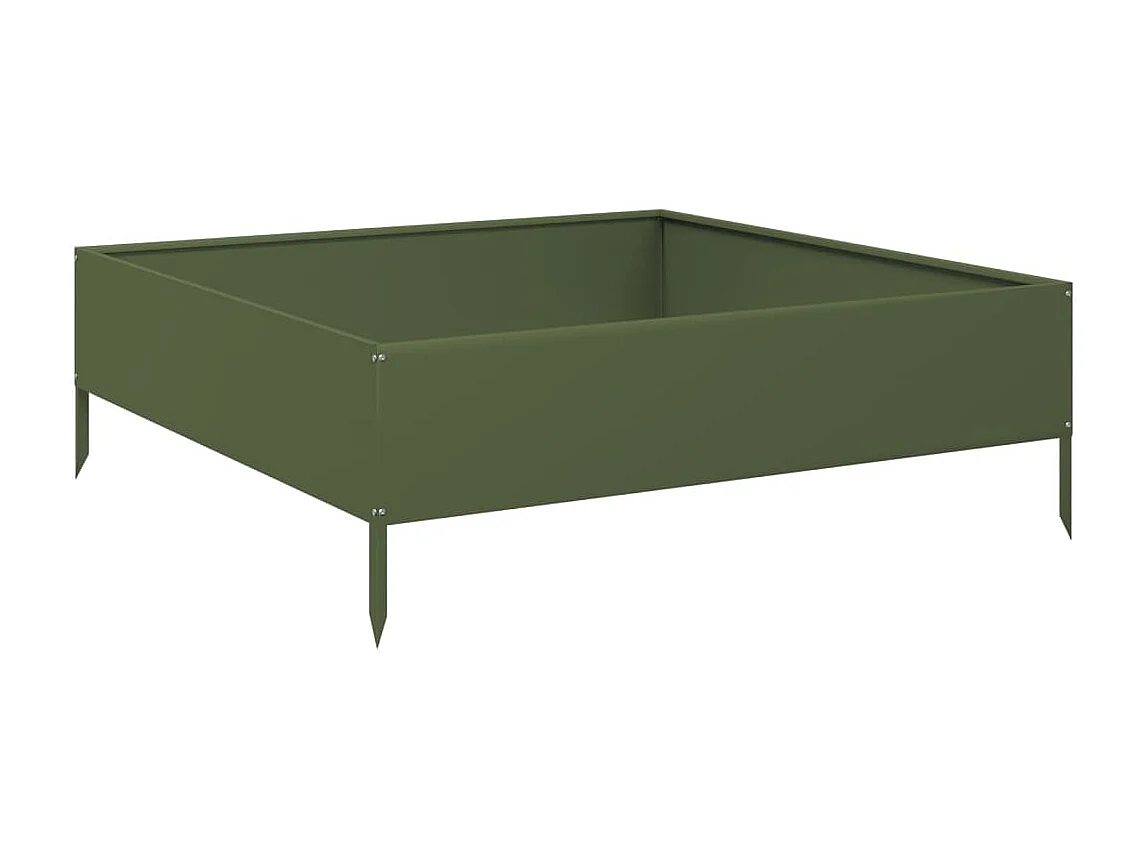 Macetero bancal elevado plantas flores terraza jardín jardín oliva 100 x 100 x 33,5 cm acero verde 02_0039853