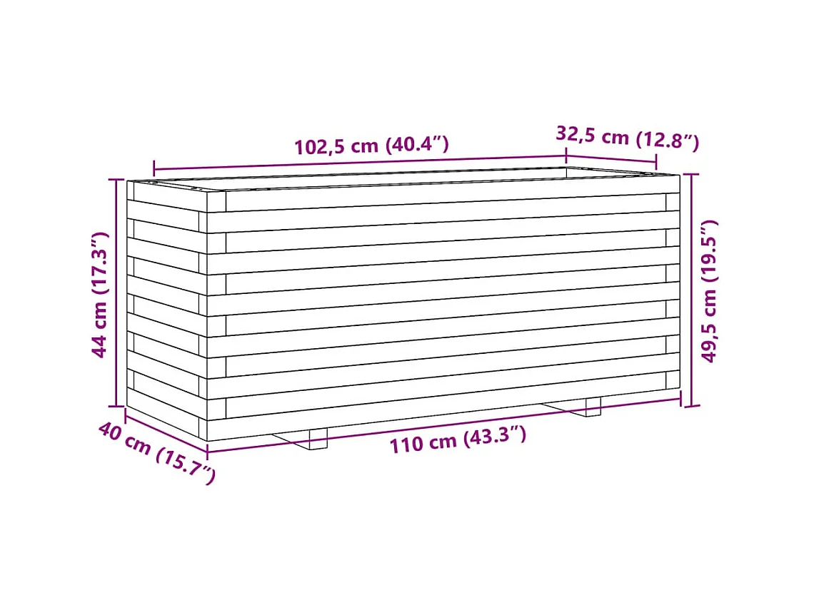Jardinière bac lit surélevé bois marron 110 x 40 x 49.5 cm 02_0038433