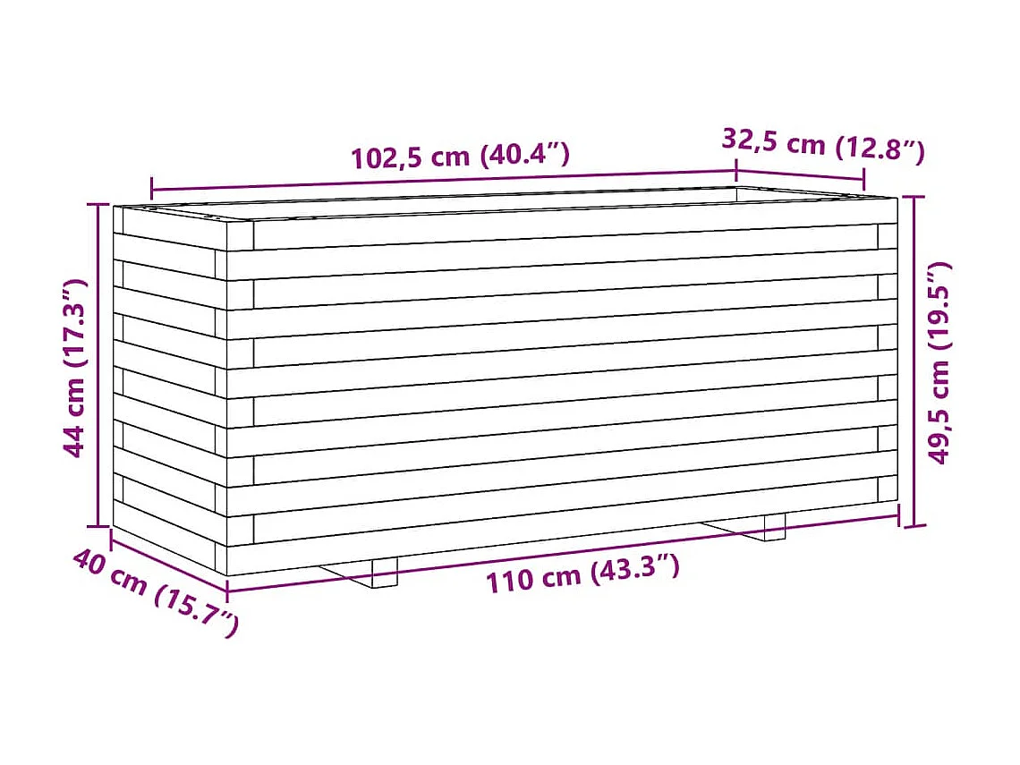 Vassoio per fioriera aiuola rialzata piante fiori terrazza giardino cera 110 x 40 x 49,5 cm legno di pino massiccio marrone 02_0038433