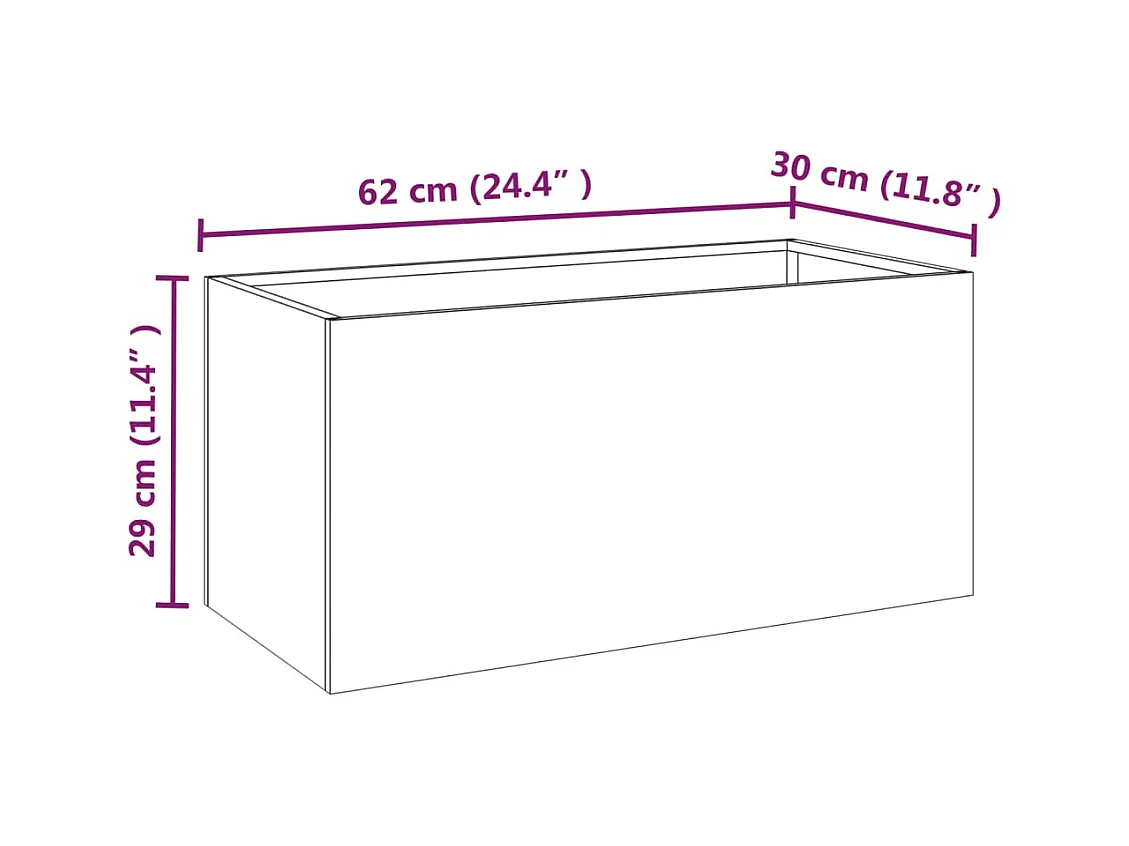 Vassoio fioriera aiuola rialzata piante fiori terrazzo giardino 62 x 30 x 29 cm acciaio corten marrone 02_0037740