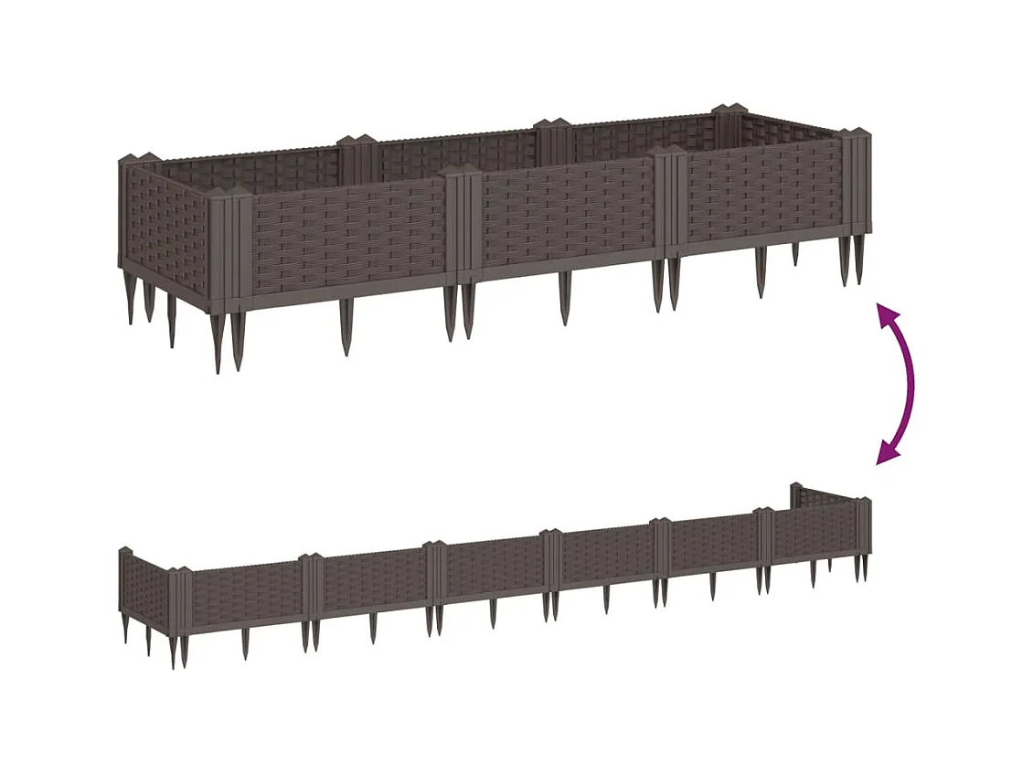 Bandeja para plantar plantas com canteiro elevado flores terraço jardim com estacas 125 x 40 x 28,5 cm PP marrom 02_0038187