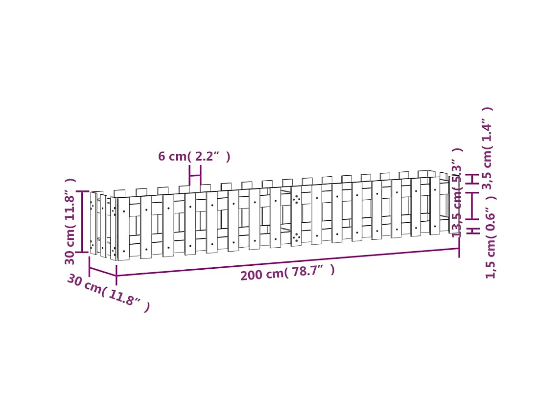 Jardinière bac lit surélevé marron 200 x 30 x 30 cm 02_0039804