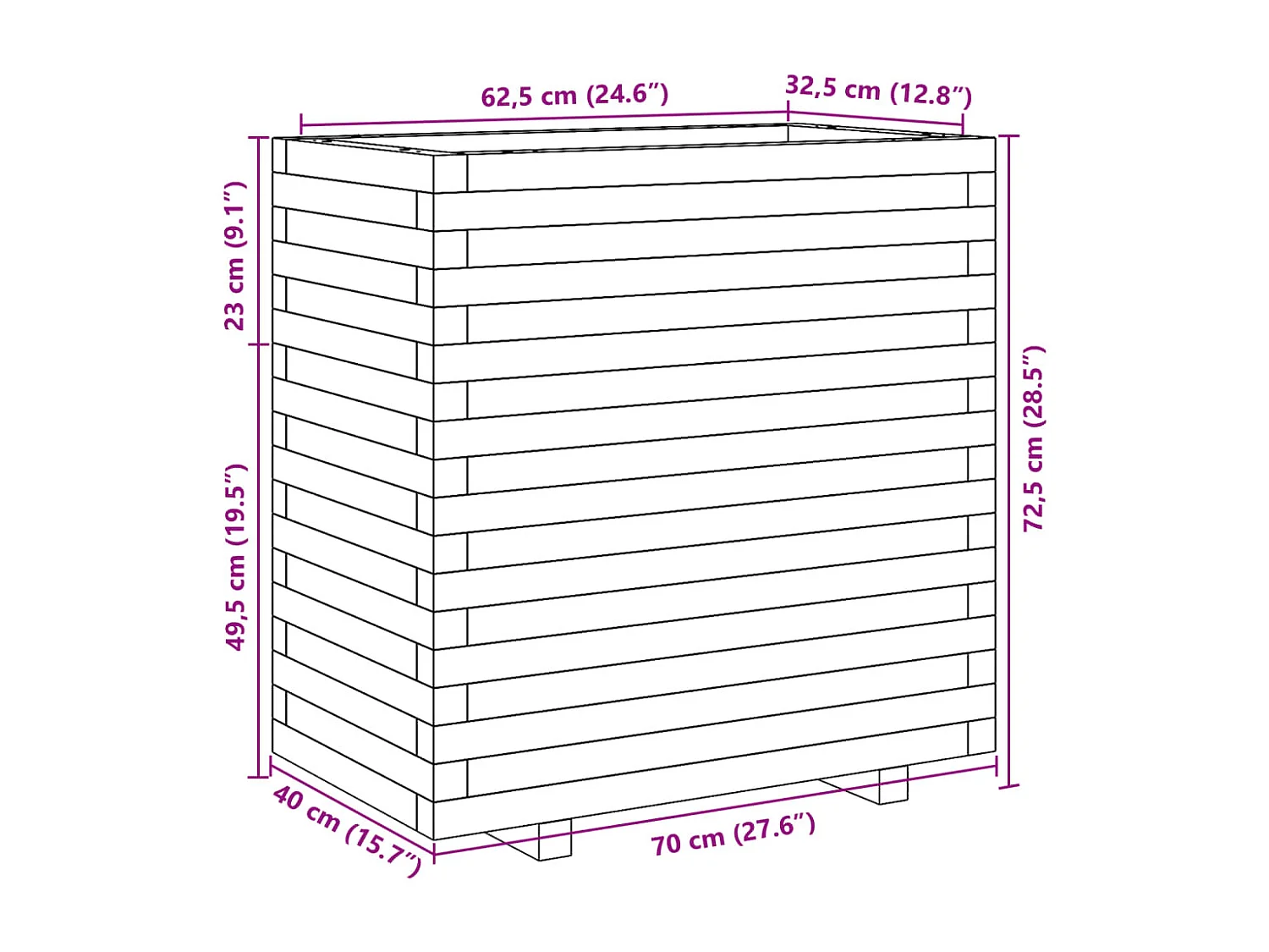 Macetero bancal elevado plantas flores terraza jardín 70 x 40 x 72,5 cm madera maciza de pino blanco 02_0037803