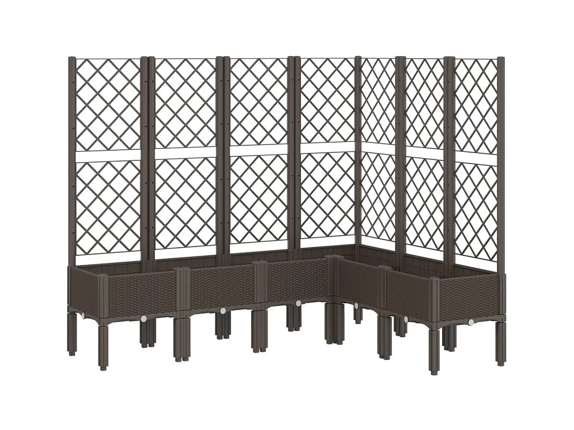 Plantador bandeja elevada plantas flores terraço jardim com treliça 160 x 120 x 142 cm PP marrom 02_0038252
