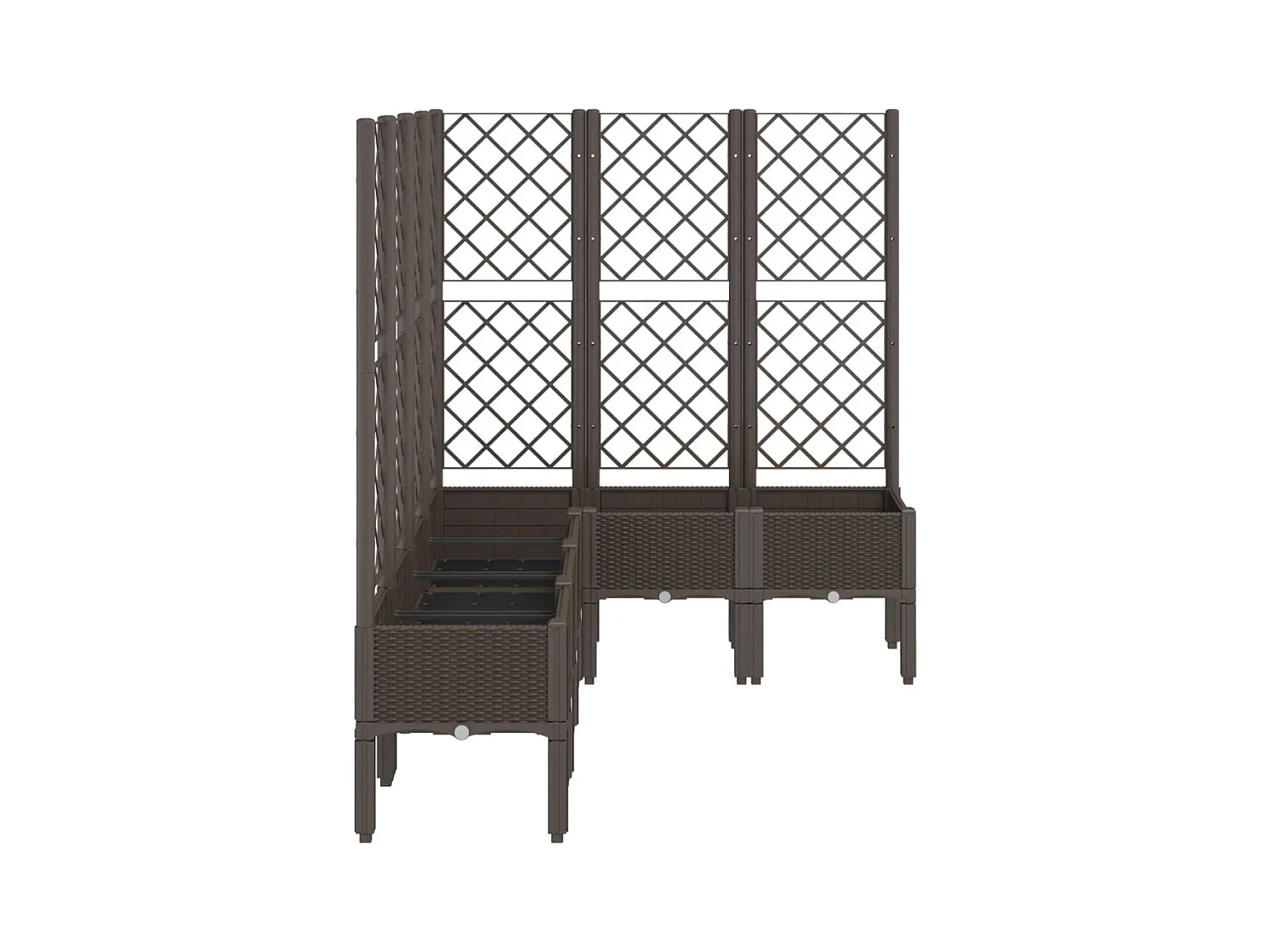 Plantador bandeja elevada plantas flores terraço jardim com treliça 160 x 120 x 142 cm PP marrom 02_0038252