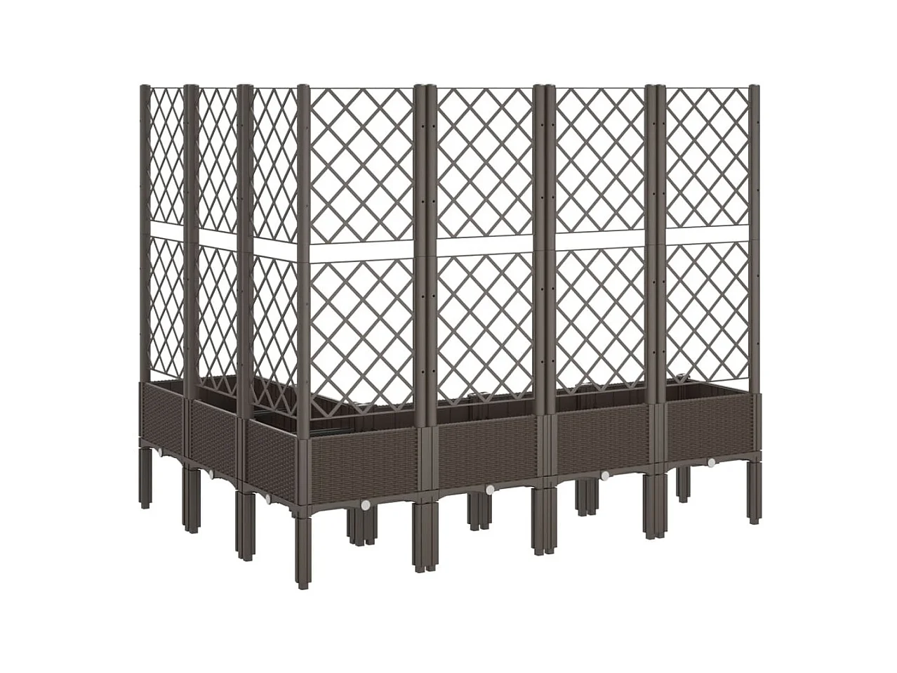 Plantador bandeja elevada plantas flores terraço jardim com treliça 160 x 120 x 142 cm PP marrom 02_0038252
