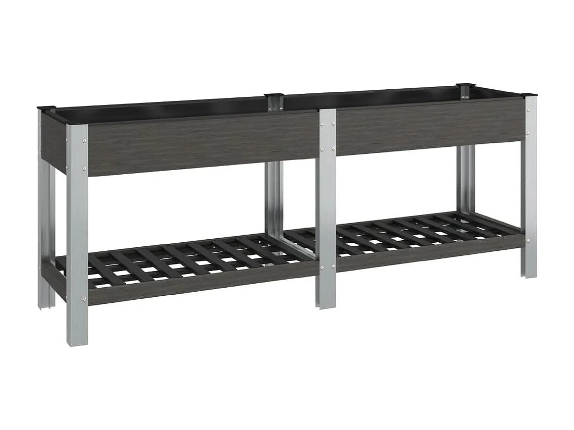 Fioriera rialzata per piante fiori patio o giardino con ripiano 200 x 50 x 75 cm WPC grigio 02_0039775