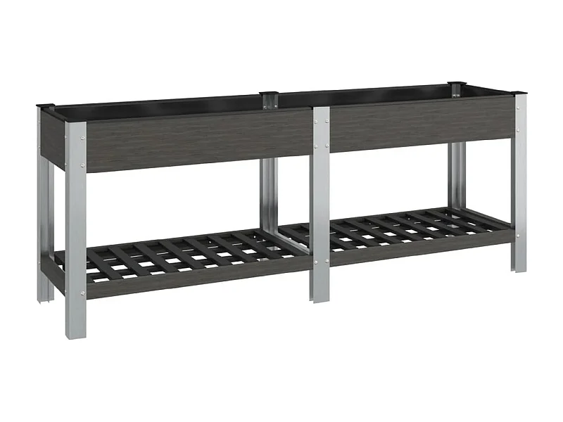 Fioriera rialzata per piante fiori patio o giardino con ripiano 200 x 50 x 75 cm WPC grigio 02_0039775