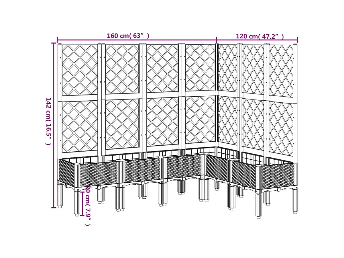 Jardinière bac lit surélevé grise 160 x 120 x 142 cm 02_0038251
