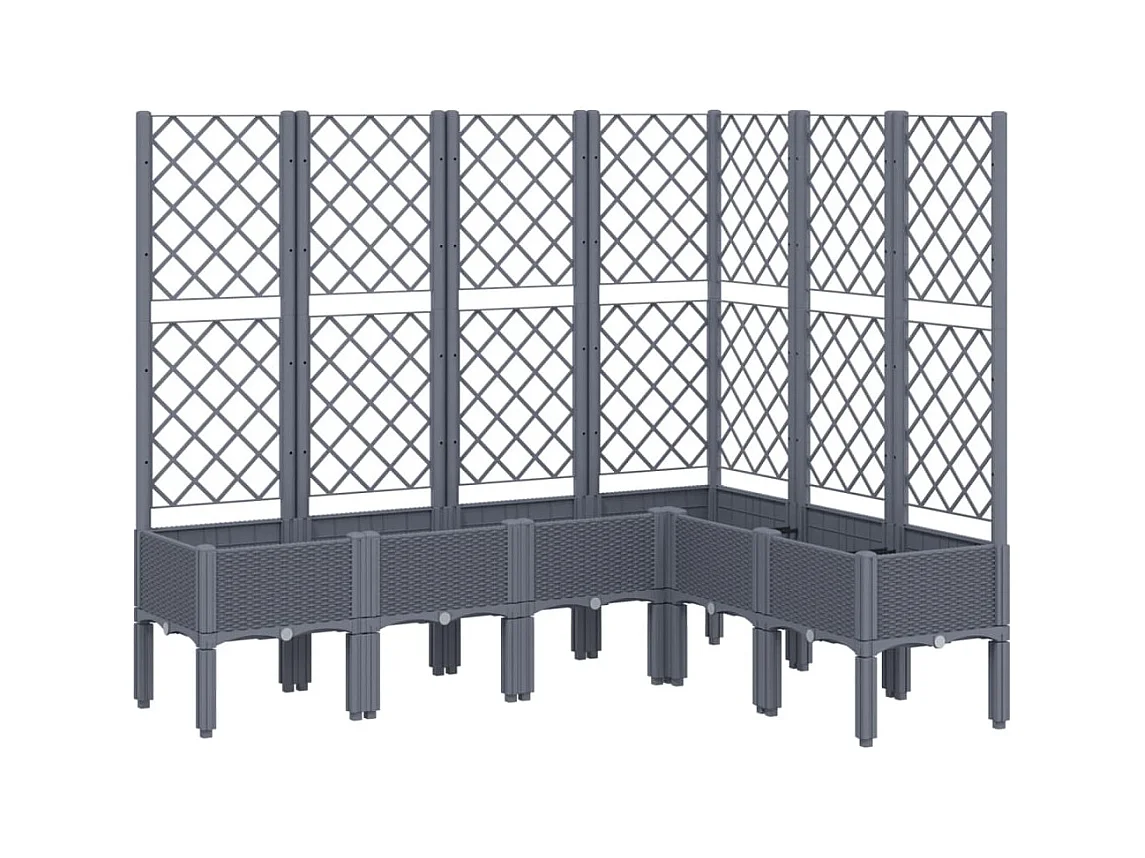 Bandeja para plantar plantas com canteiro elevado flores terraço jardim com treliça 160 x 120 x 142 cm PP cinza 02_0038251