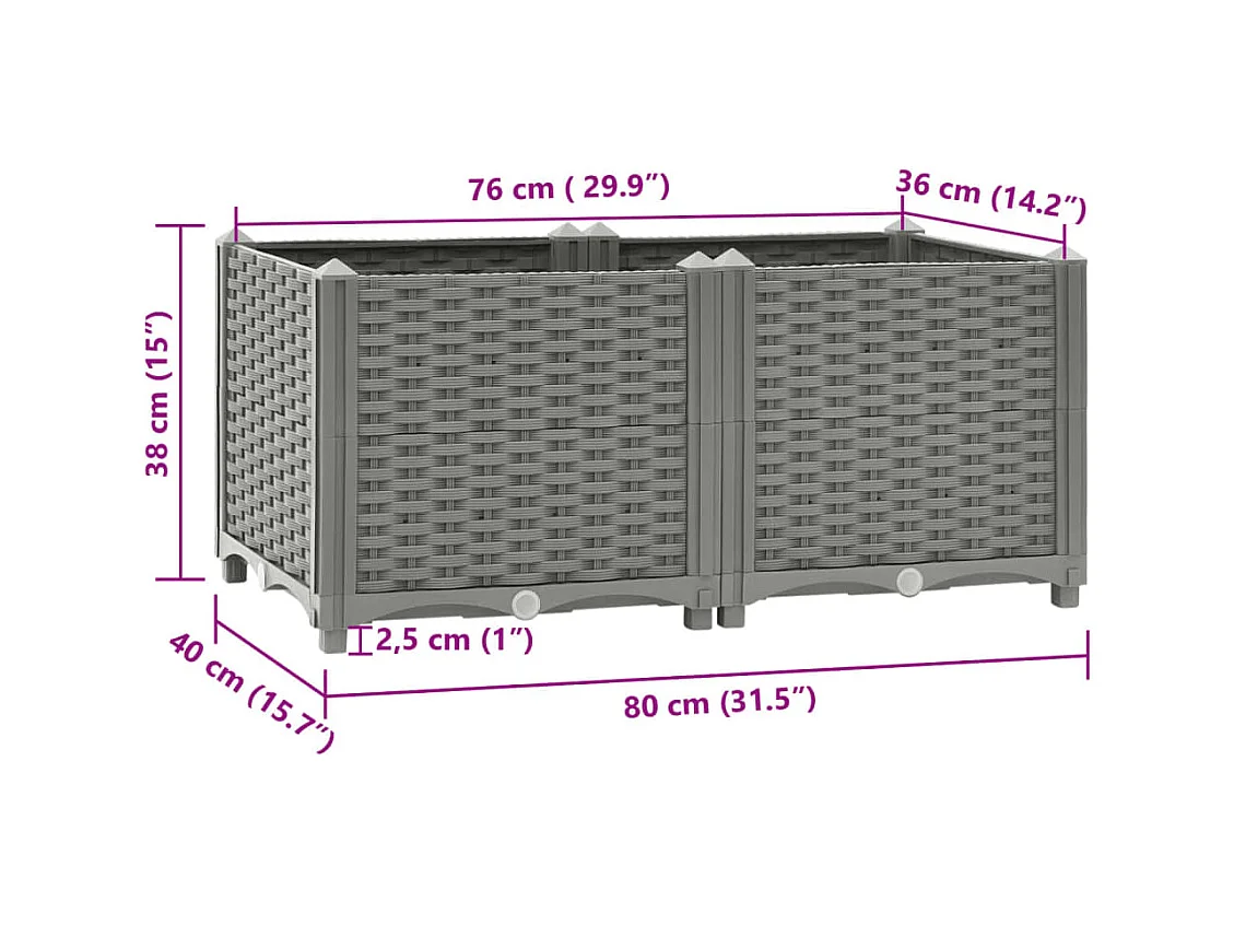 Jardinière bac lit surélevé grise 80 x 40 x 38 cm 02_0039238
