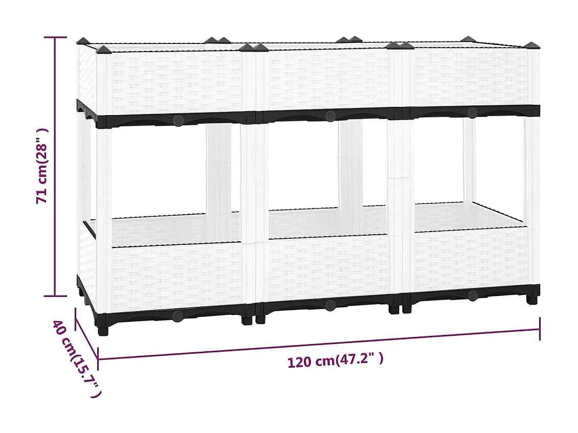 Vassoio per fioriera aiuola rialzata piante fiori terrazza giardino 120 x 40 x 71 cm polipropilene grigio 02_0039204