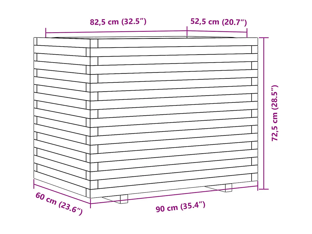 Fioriera rialzata per piante e fiori terrazza/giardino 90 x 60 x 72,5 cm legno di pino massiccio marrone 02_0038040