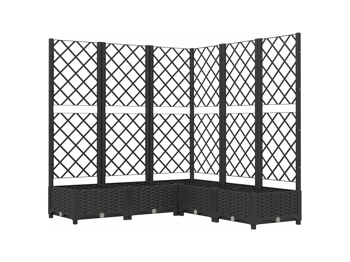 Fioriera aiuola rialzata vassoio piante fiori terrazza giardino con traliccio 120 x 120 x 121,5 cm PP nero 02_0038225