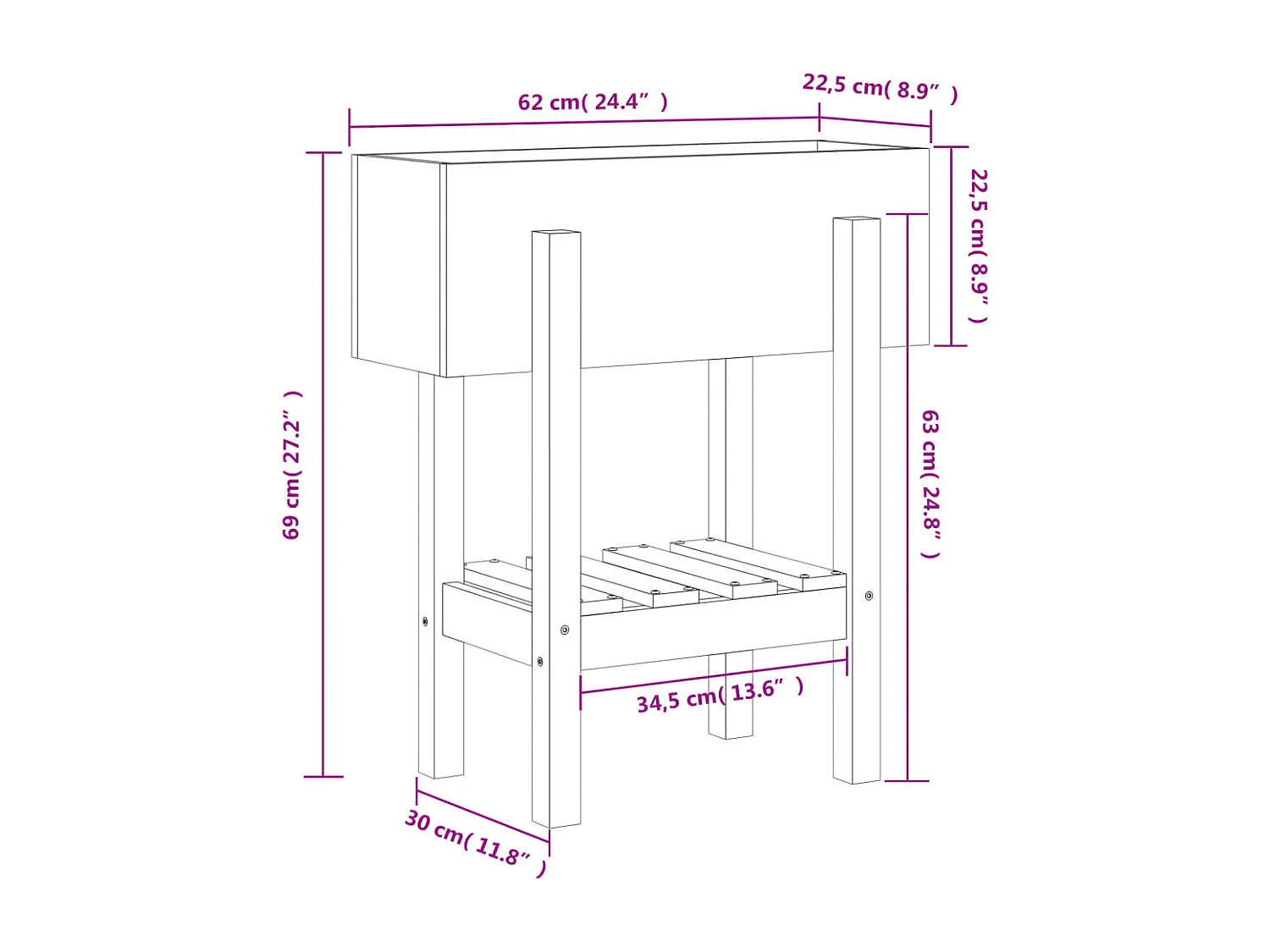 Jardinière bac lit surélevé bois blanche 62 x 30 x 69 cm 02_0037747
