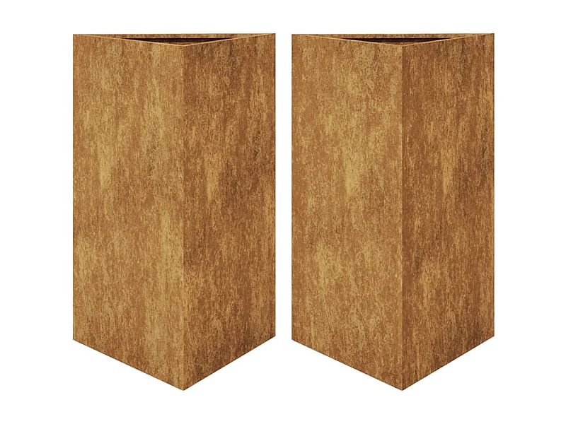 Vaso per fioriera aiuola rialzata piante fiori giardino terrazzi set da 2 triangolari 50 x 43 x 75 cm acciaio corten marrone 02_0039107