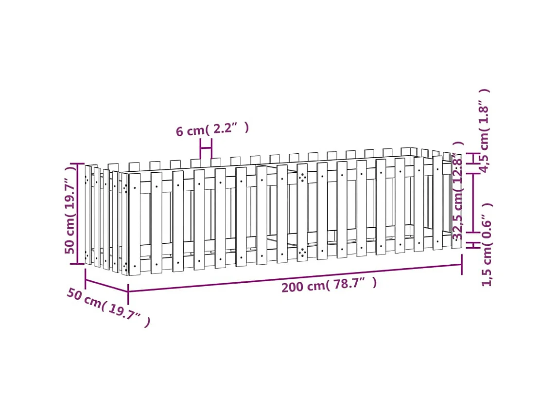 Jardinière bac lit surélevé marron 200 x 50 x 50 cm 02_0039808
