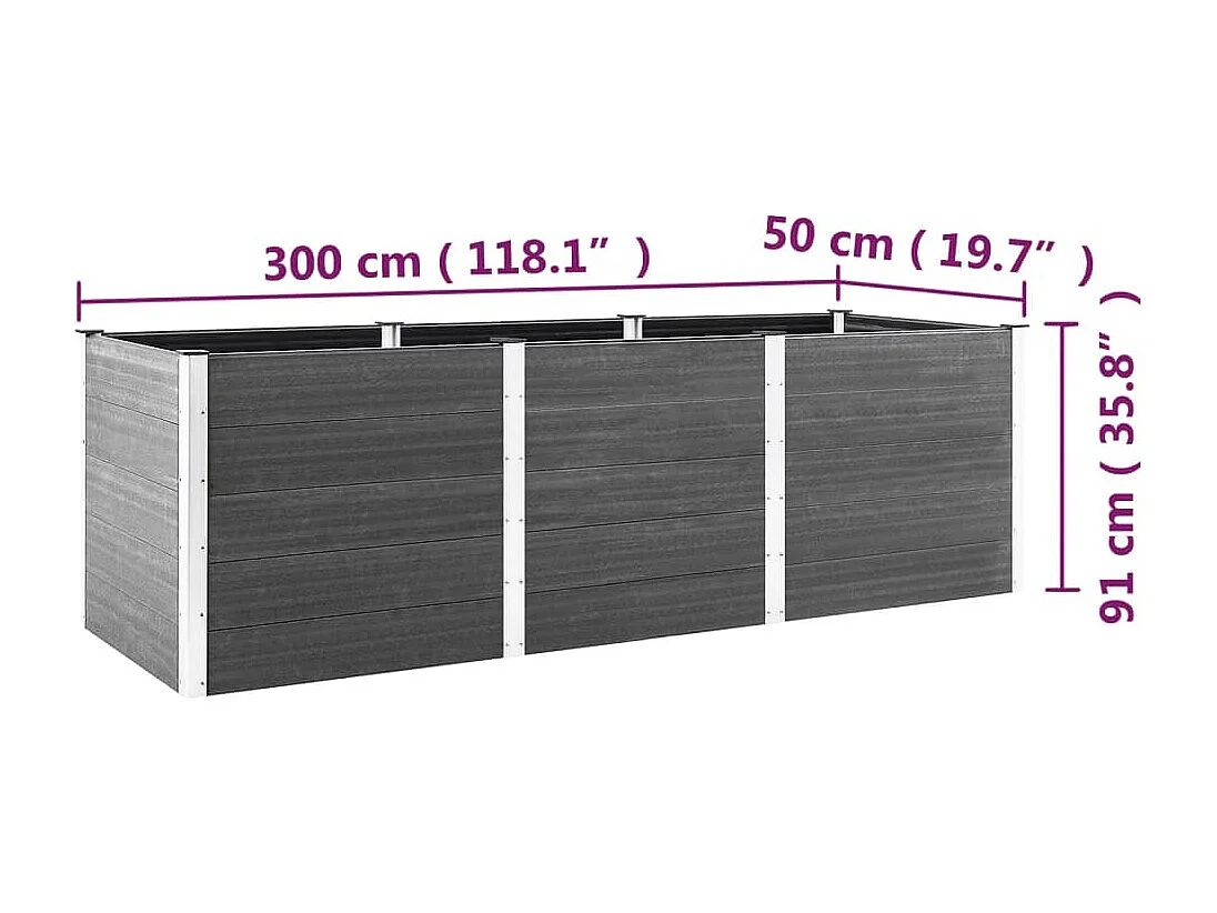 Macetero bancal elevado plantas flores terraza jardín jardín 300 x 50 x 91 cm WPC gris 02_0039428