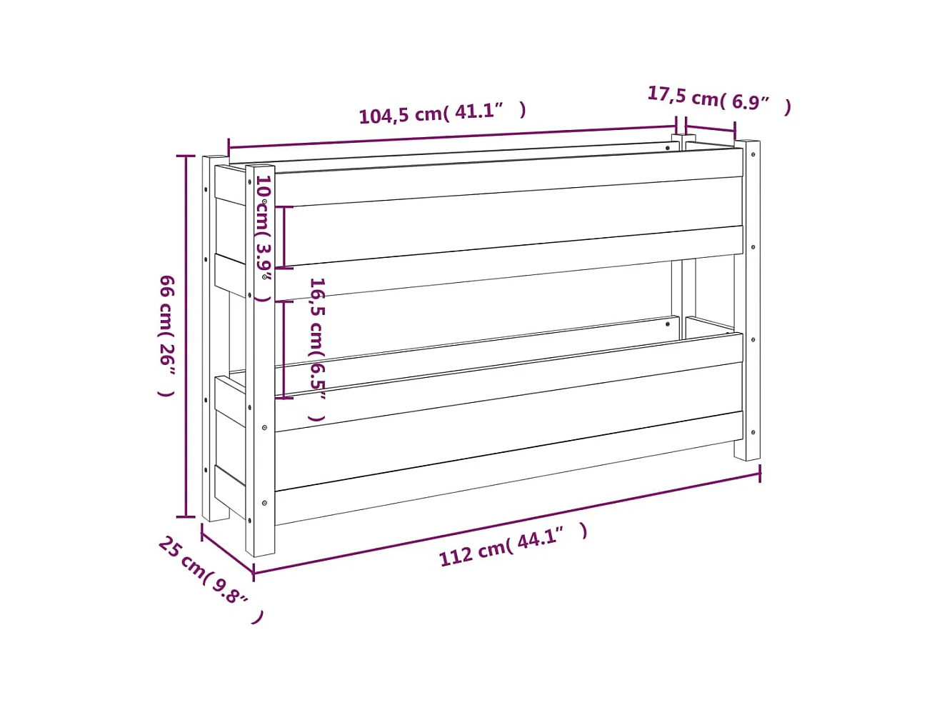 Jardinière bac lit surélevé bois marron 112 x 25 x 66 cm 02_0037400