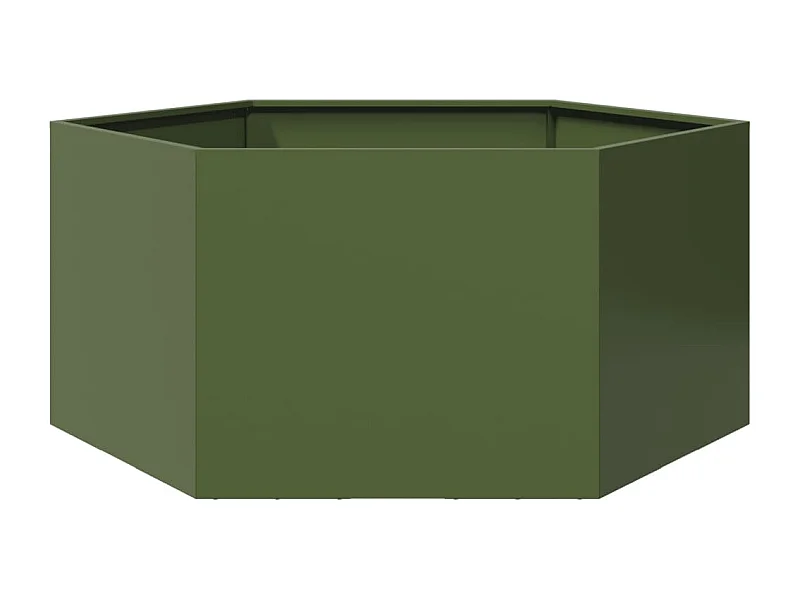 Bandeja para plantador canteiro elevado plantas flores terraço jardim oliva hexágono 104 x 90 x 45 cm aço verde 02_0038708