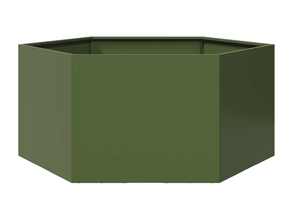 Macetero bancal elevado plantas flores terraza jardín oliva hexágono 104 x 90 x 45 cm verde acero 02_0038708