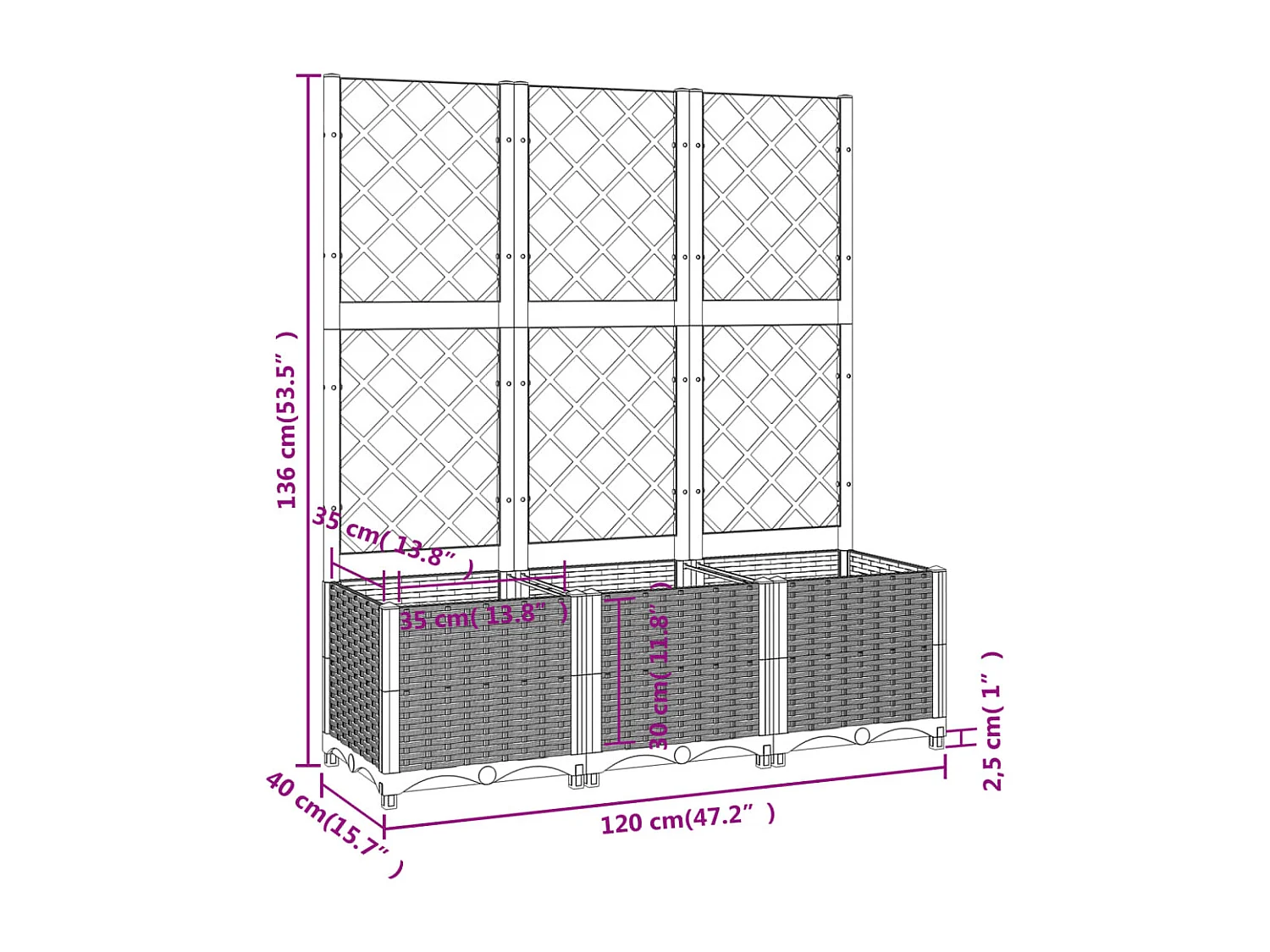 Jardinière bac lit surélevé noire 120 x 40 x 136 cm 02_0038237