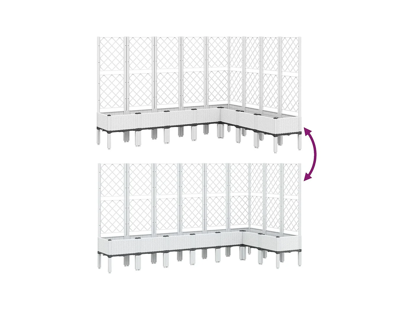 Vaso per fioriera aiuola rialzata piante fiori terrazza giardino con traliccio 200 x 160 x 142 cm PP bianco 02_0038274