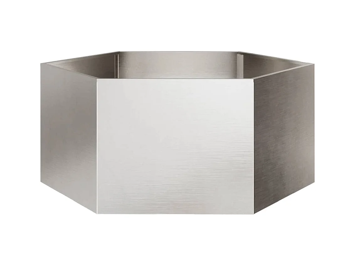 Vassoio per fioriera aiuola rialzata piante fiori terrazzo giardino esagono 104 x 90 x 45 cm acciaio inox Argento 02_0038635