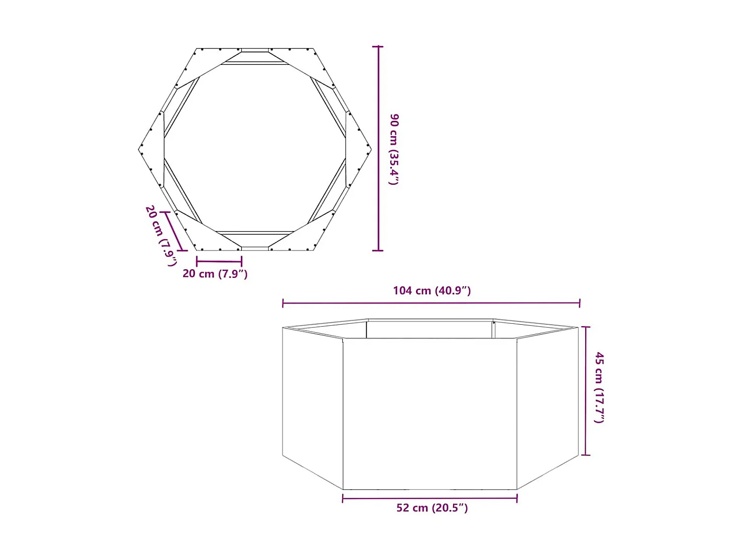 Macetero bancal elevado plantas flores terraza jardín hexagonal 104 x 90 x 45 cm acero inoxidable Plata 02_0038635
