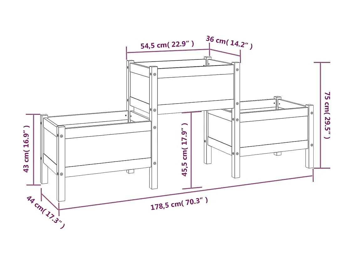 Jardinière bac lit surélevé bois marron 178.5 x 44 x 75 cm 02_0037468