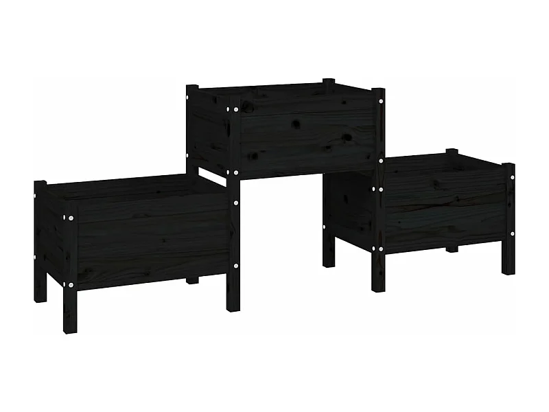 Bandeja para plantador de plantas com canteiro elevado flores terraço jardim 178,5 x 44 x 75 cm madeira maciça de pinho preto 02_0037468