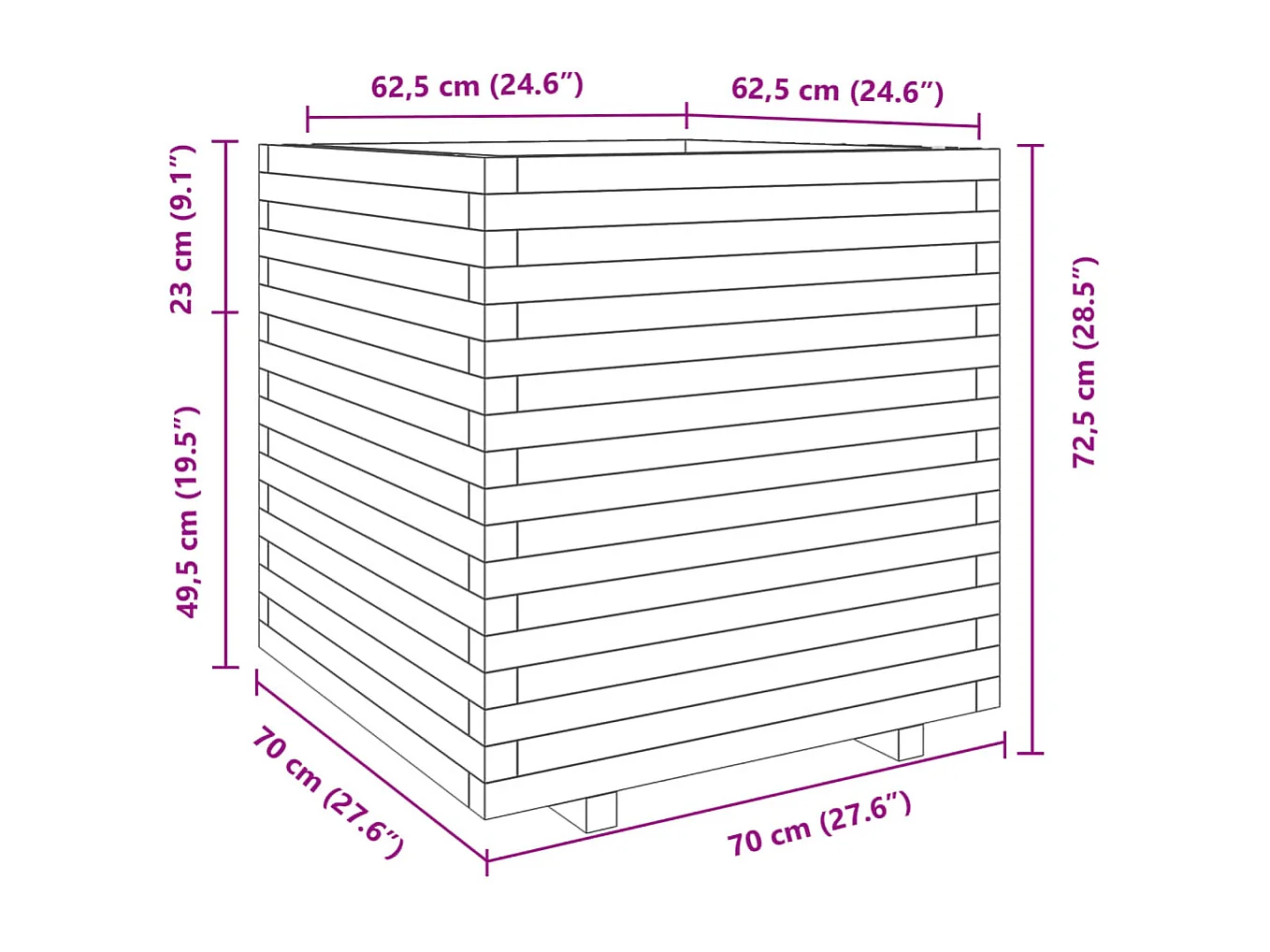 Macetero bancal elevado plantas flores terraza jardín 70 x 70 x 72,5 cm madera maciza de pino blanco 02_0037842