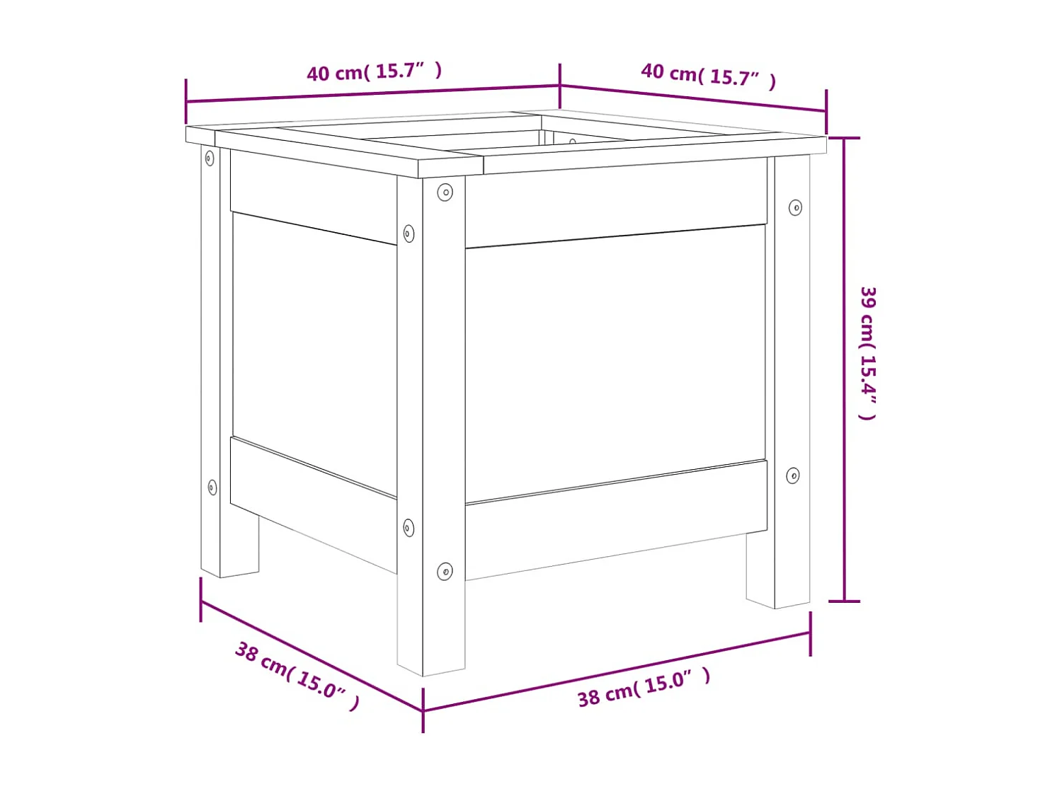 Jardinière bac lit surélevé bois marron 40 x 40 x 39 cm 02_0037536