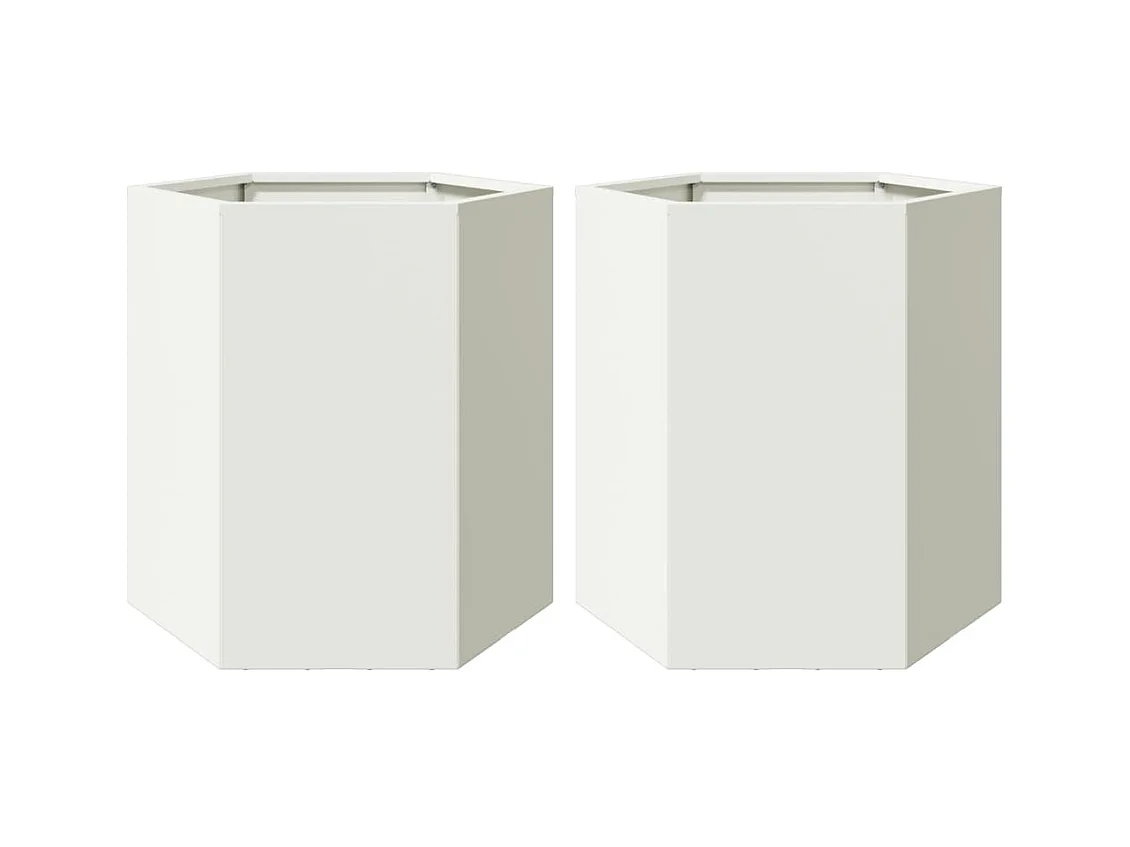 Vaso per fioriera aiuola rialzata piante fiori giardino terrazze set da 2 esagono 46 x 40 x 45 cm acciaio bianco 02_0039073