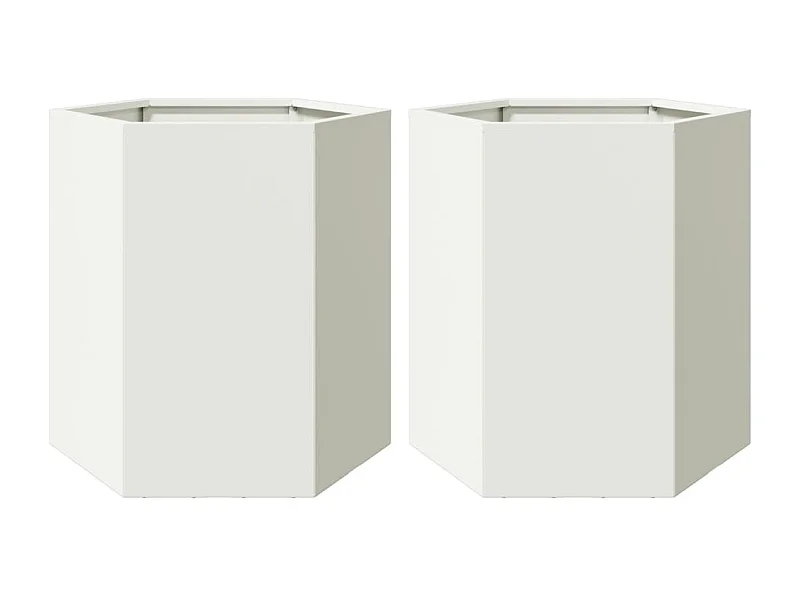 Macetero arriate elevado plantas flores jardín terrazas juego de 2 hexágono 46 x 40 x 45 cm acero blanco 02_0039073