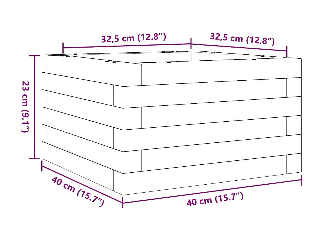 Macetero bancal elevado plantas flores terraza jardín 40 x 40 x 23 cm madera maciza de abeto Douglas marrón 02_0037526