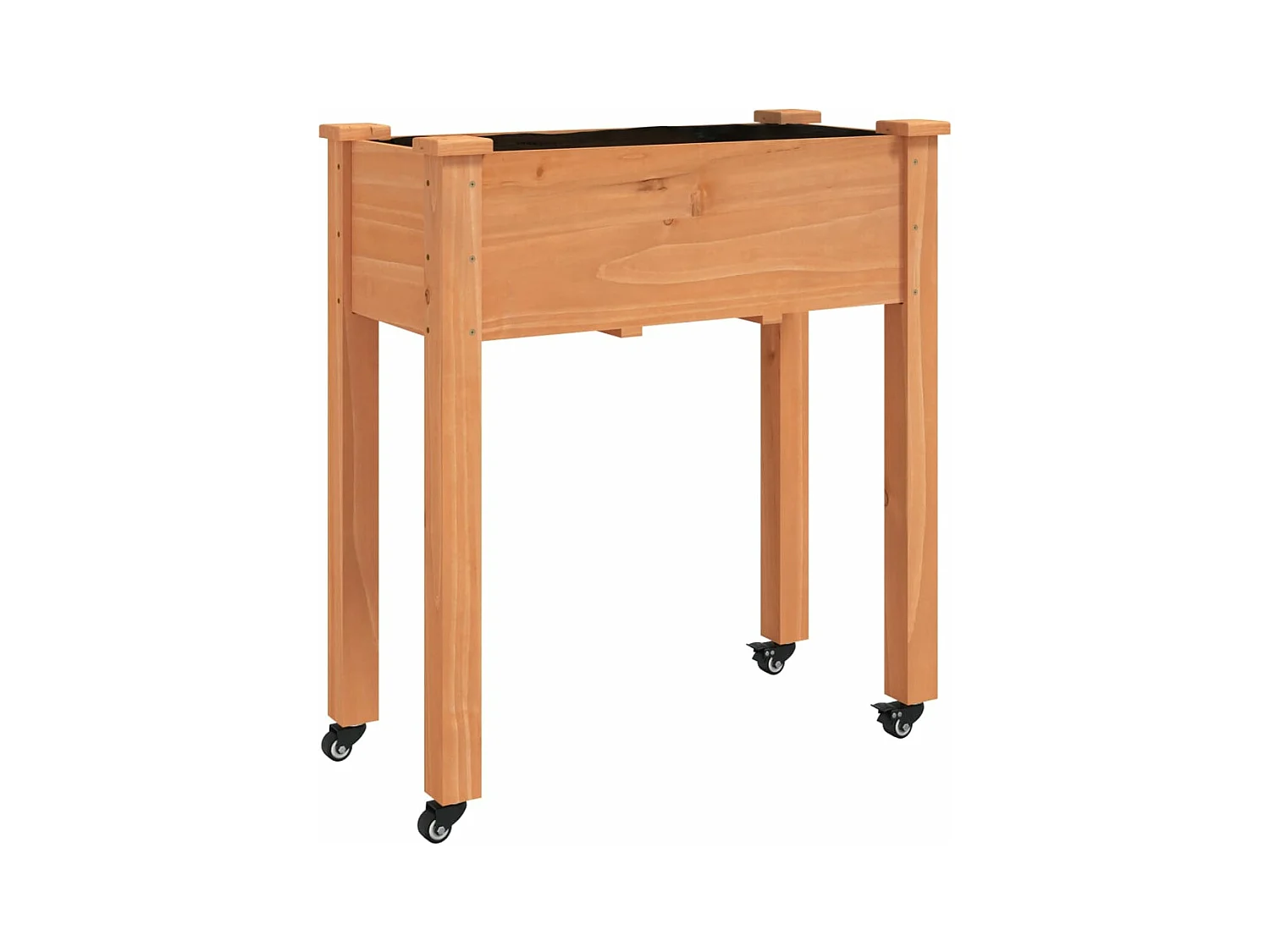 Vassoio per fioriera aiuola rialzata piante fiori terrazza giardino su ruote con rivestimento marrone 71 x 37 x 80 cm legno di abete marrone 02_0038730