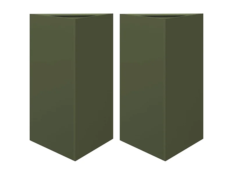 Vaso per fioriera aiuola rialzata piante fiori giardino terrazze set di 2 triangolari oliva 50 x 43 x 75 cm verde acciaio 02_0039091