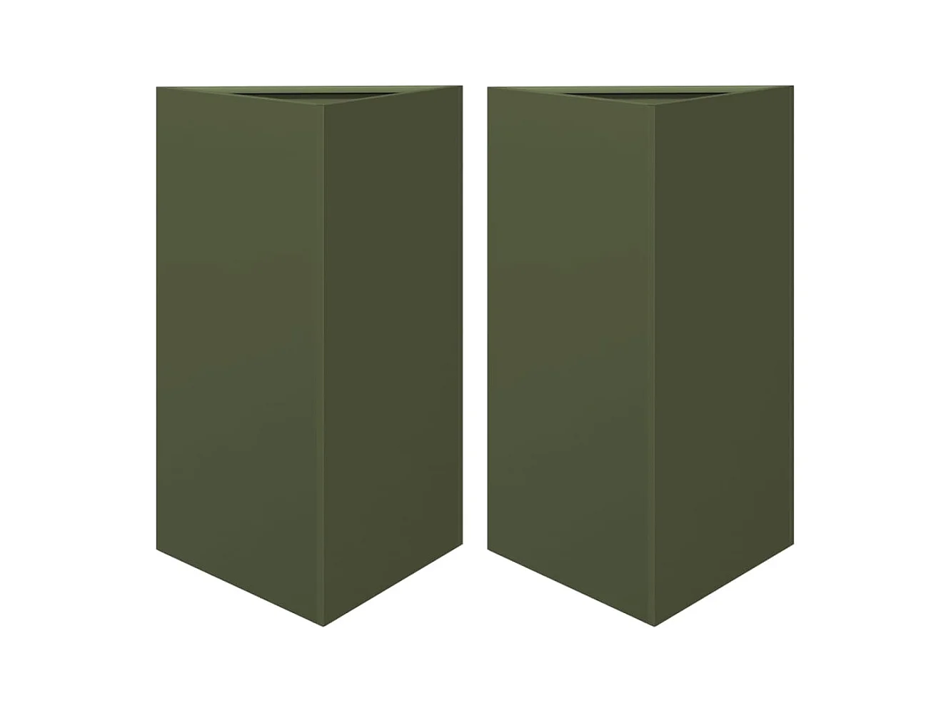 Vaso per fioriera aiuola rialzata piante fiori giardino terrazze set di 2 triangolari oliva 50 x 43 x 75 cm verde acciaio 02_0039091